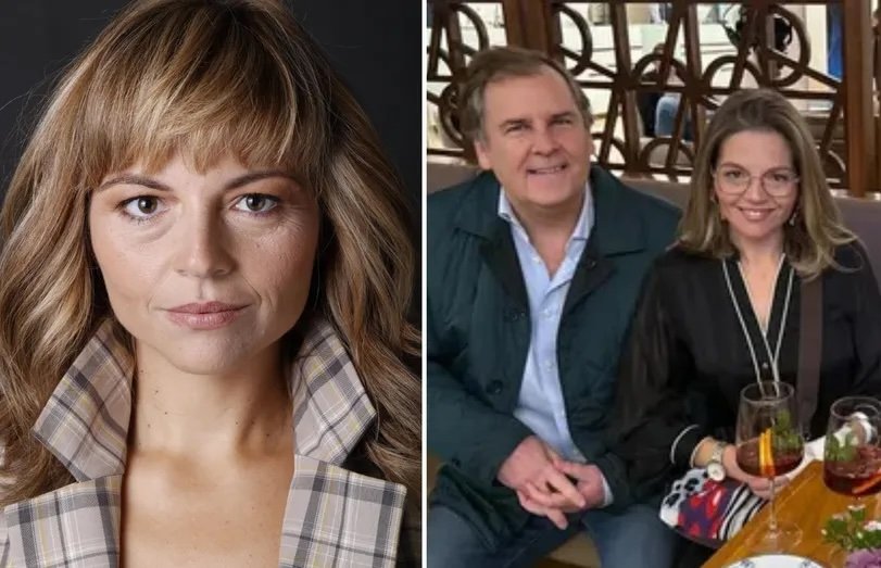 Montagem com duas imagens: à esquerda, uma mulher de expressão séria com cabelo claro e franja, à direita, um homem e uma mulher sentados juntos à mesa, ambos sorridentes, com bebidas à frente. A imagem ilustra o artigo sobre a exoneração de Mafalda Livermore da Câmara Municipal de Lisboa devido a polémicas políticas.